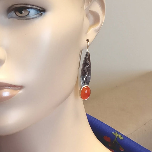 Two Tones Carnelian Dangle Earrings