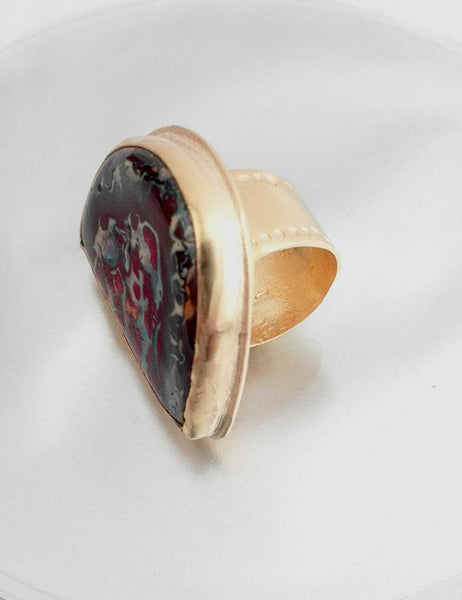 Large Natural Australian Opal Goldfilled Ring