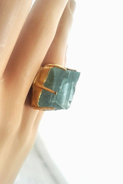 Natural Aquamarine Gold filled Ring