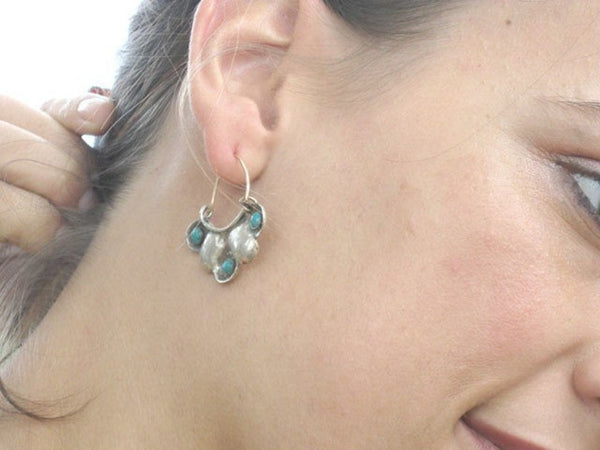 Two Sided Turquoise Hoop Earrings