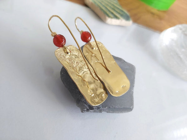 Long Handmade Gold Rectangle earrings