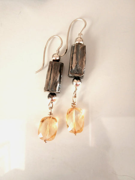 Long Handmade Citrine Silver Earrings