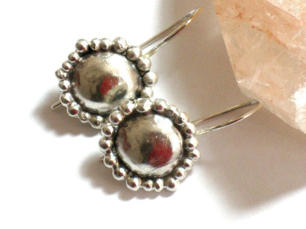 Small Round Dome Silver Earrings