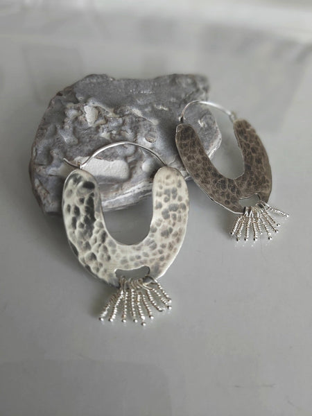 Large Silver Hammered Hoop Earrings