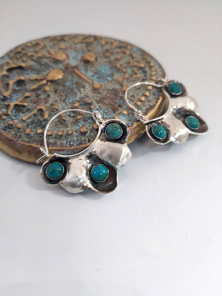 Two Sided Turquoise Hoop Earrings