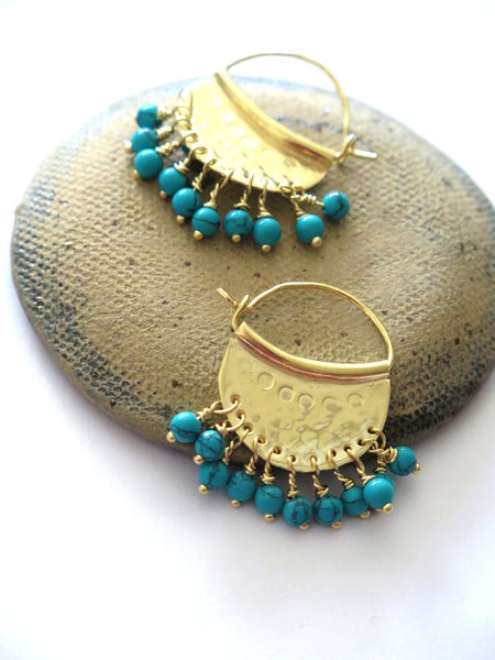 Turquoise Chandelier Gold Hoop Earrings