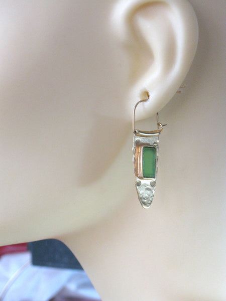 Statement Green Sea Glass Ear Hoops