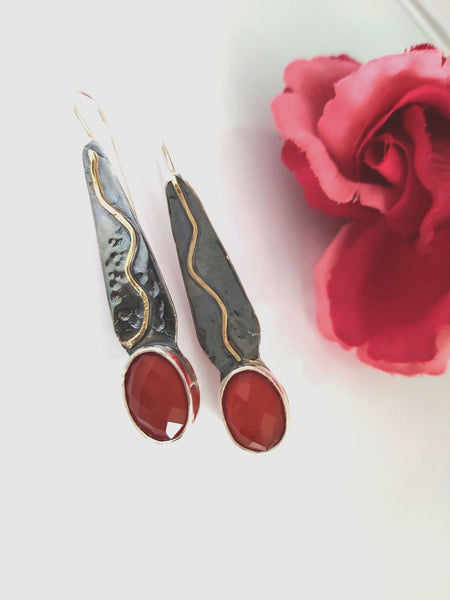 Two Tones Carnelian Dangle Earrings