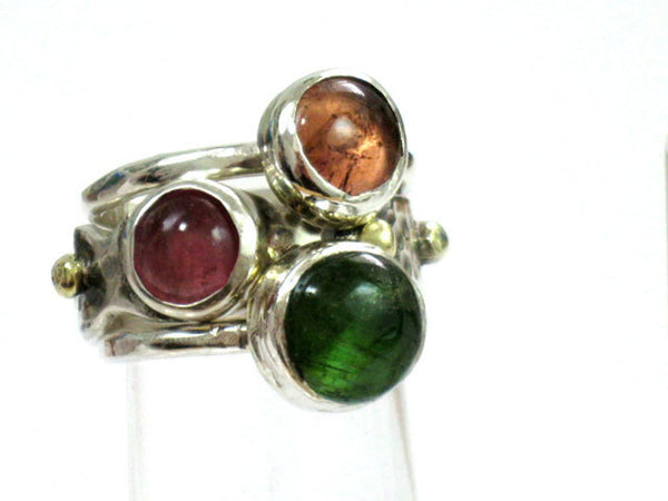 Green Tourmaline Silver Stacking Ring