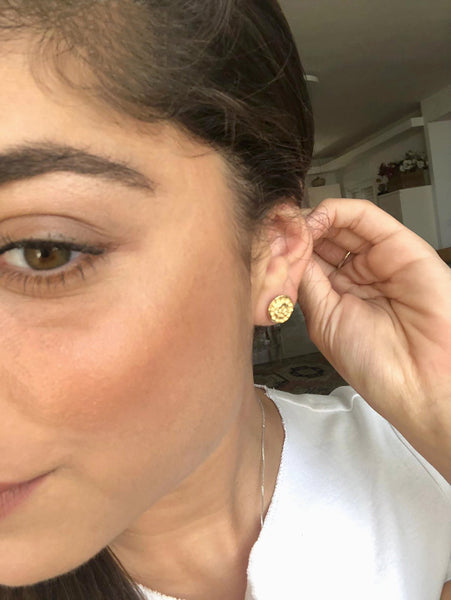 Circle Textured Gold Stud Earrings