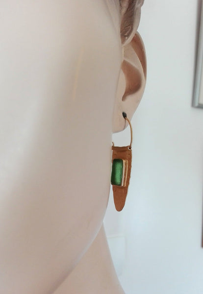 Statement Green Sea Glass Ear Hoops