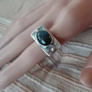 Two Tones Labradorite Silver Gold Ring