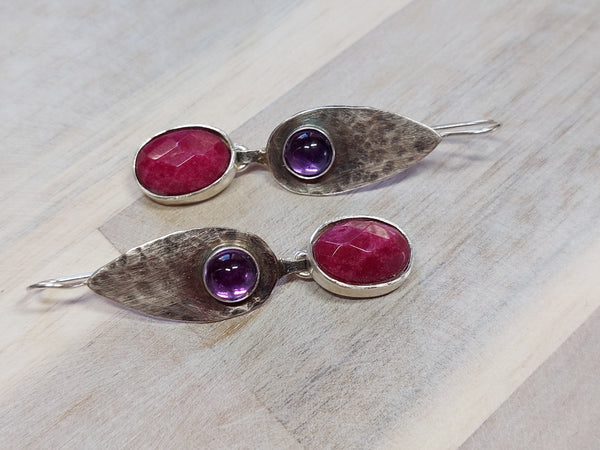 Ruby Amethyst Sterling Dangle Earrings