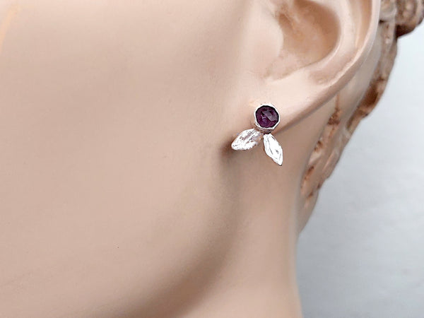 Amethyst Silver Leaf Stud Earrings