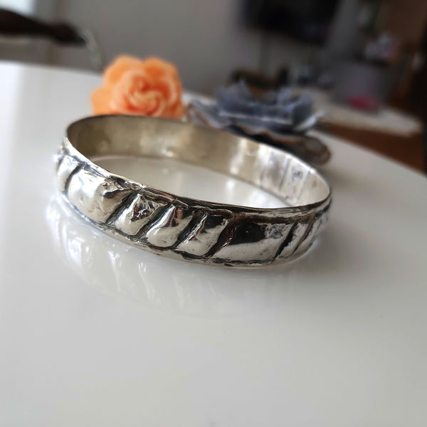 Double Layered Textured Silver Bangle