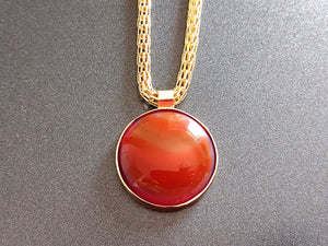 Gold Round Orange Agate Pendant Necklace