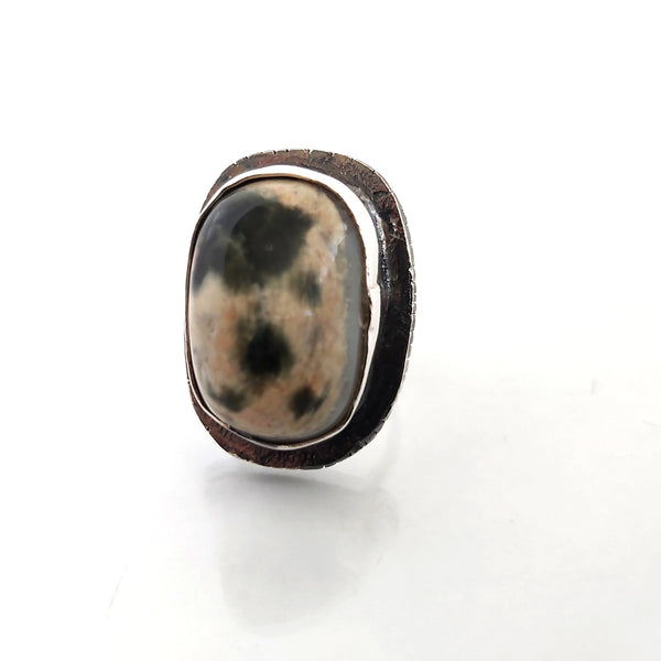 Large Leopard Skin Jasper Silver Ring