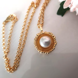 Gold Pearl Pendant Chain Necklace