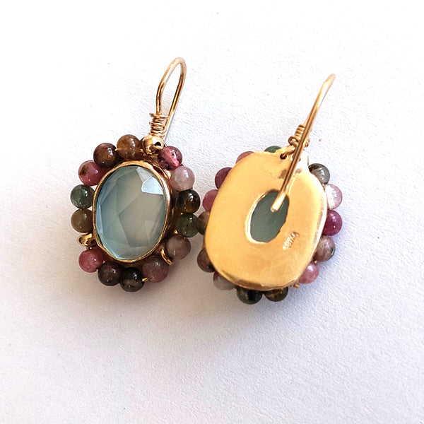 Tourmaline and Aqua Chalcedony Gold filled Earrings