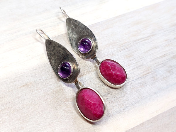 Ruby Amethyst Sterling Dangle Earrings