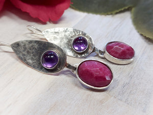 Ruby Amethyst Sterling Dangle Earrings