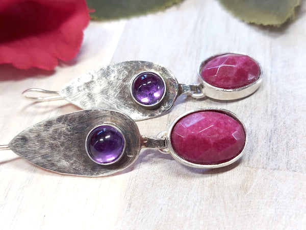 Ruby Amethyst Sterling Dangle Earrings