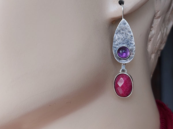 Ruby Amethyst Sterling Dangle Earrings