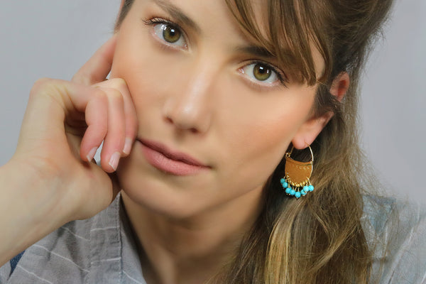 Gold Turquoise Hoop Earrings