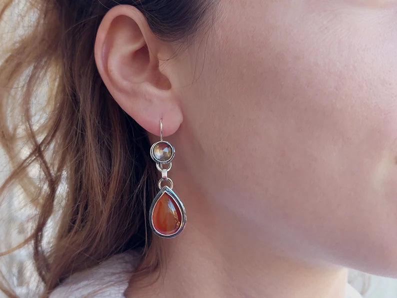 Silver Carnelian Dangle Earrings