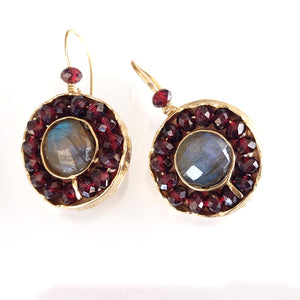 Garnet Labradorite and Gold Filled Earrings