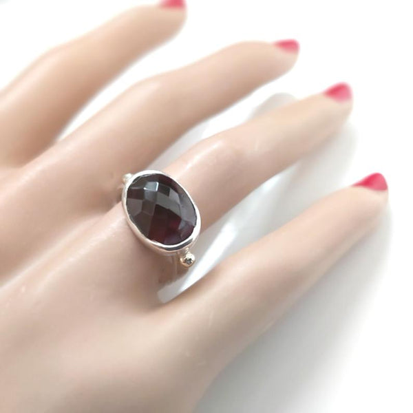 Silver Gold Oval Garnet Ring