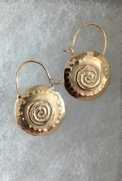 Round Gold Hoop Spiral Earrings