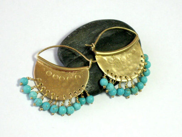 Gold Turquoise Hoop Earrings