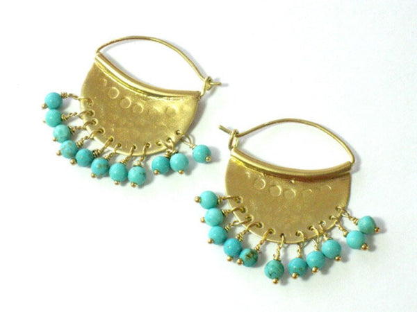 Gold Turquoise Hoop Earrings