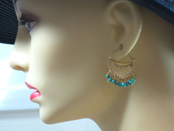 Gold Turquoise Hoop Earrings