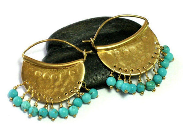 Gold Turquoise Hoop Earrings