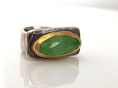 Green Silver Gold Stone ring