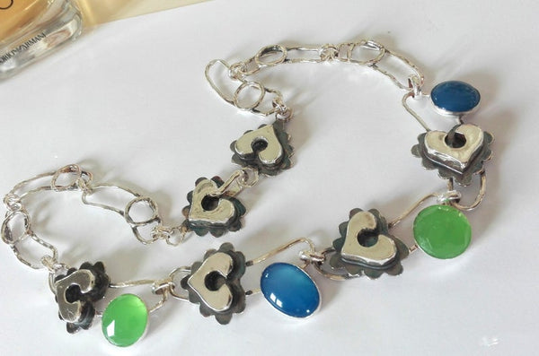 Sterling Silver Heart and stones Necklace