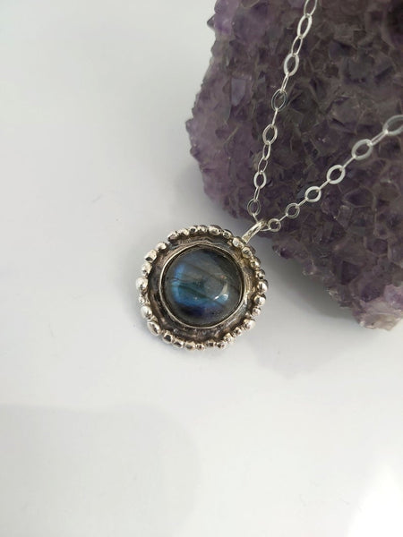 Round Labradorite Pendant Chain Necklace