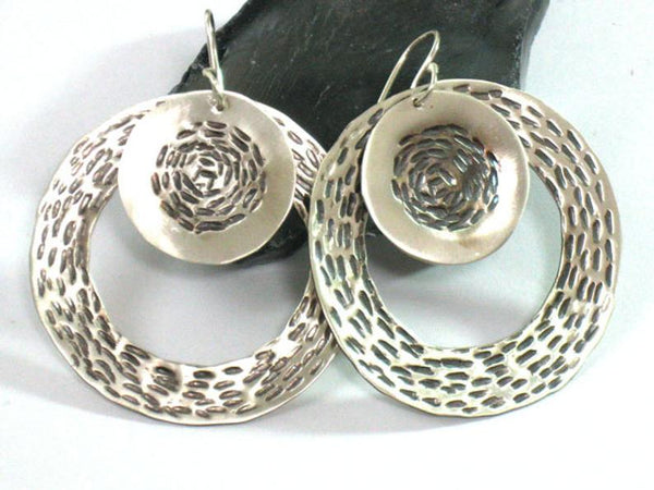 Large Round Hammered & Textured Silver Earrings