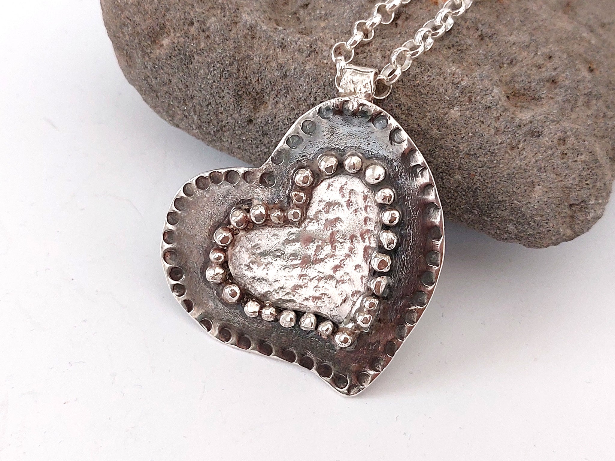 Statement Sterling Heart Pendant Necklace