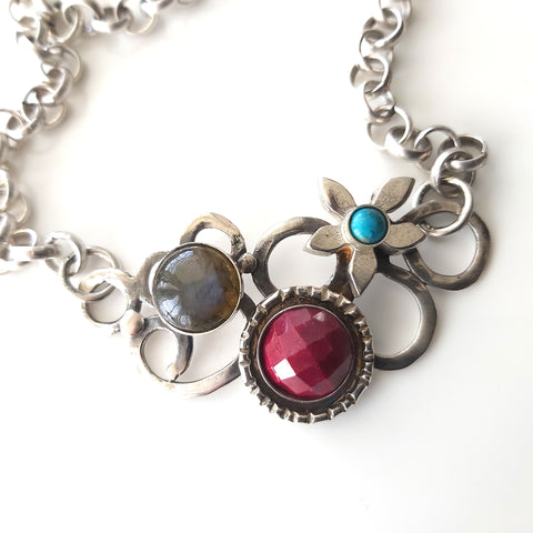 Multi Stone and Silver Necklace