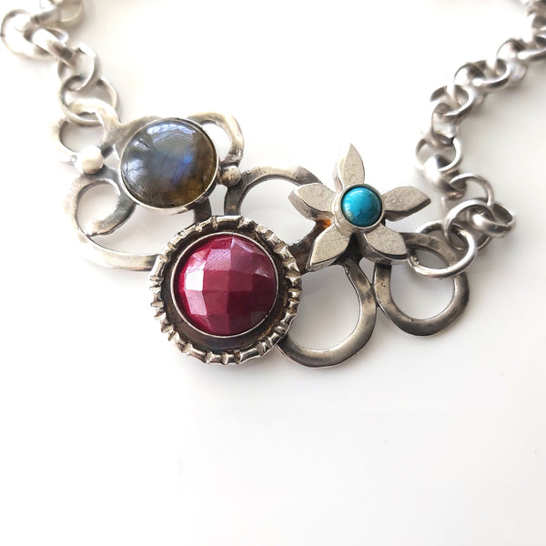 Multi Stone and Silver Necklace