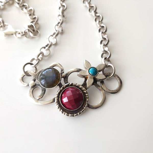 Multi Stone and Silver Necklace