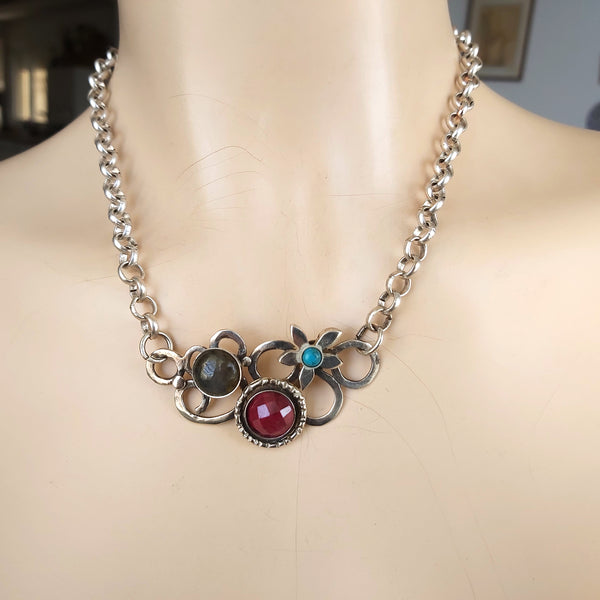 Multi Stone and Silver Necklace