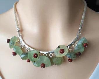 Prehnite & Jasper Beaded Sterling Necklace