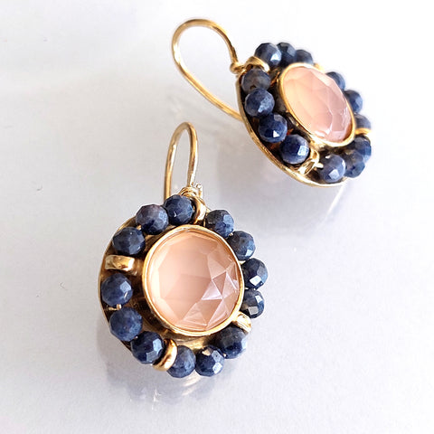 Sapphire and Chalcedony Goldfilled Earrings