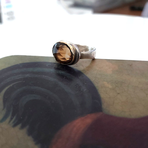 Smoky Quartz 18k Gold Sterling Ring