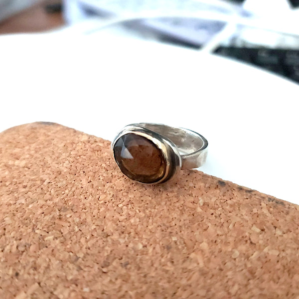 Smoky Quartz 18k Gold Sterling Ring