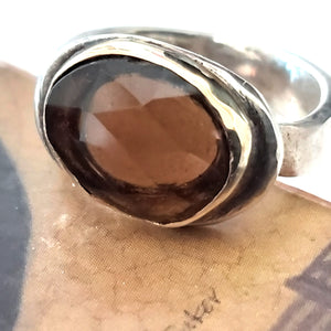 Smoky Quartz 18k Gold Sterling Ring